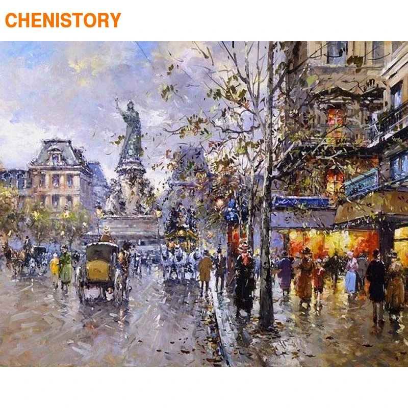 

CHENISTORY Europe Oil Painting Abstract Street City DIY Painting By Numbers Kit Acrylic Paint On Canvas Wall Art Picture 40x50cm