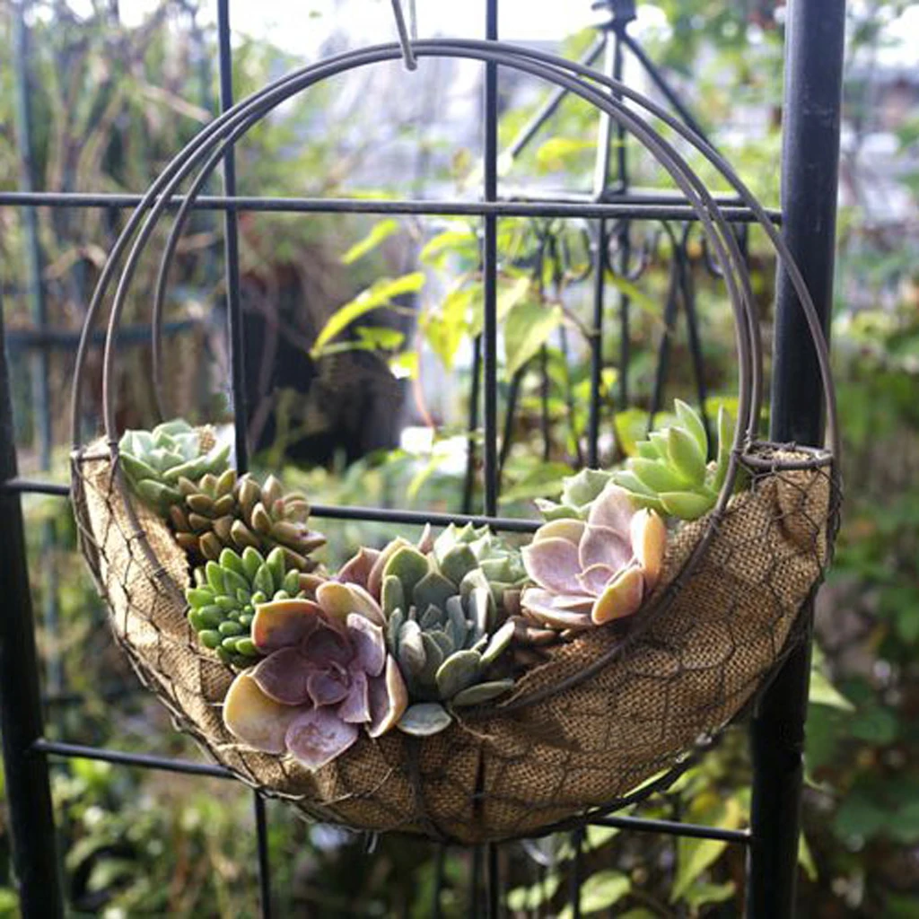 MagiDeal 28cm Retro Iron Moon Shape Succulent Pot Metal Hanging Planter Plant Holder Flower Pots for Indoors Gardens Patios