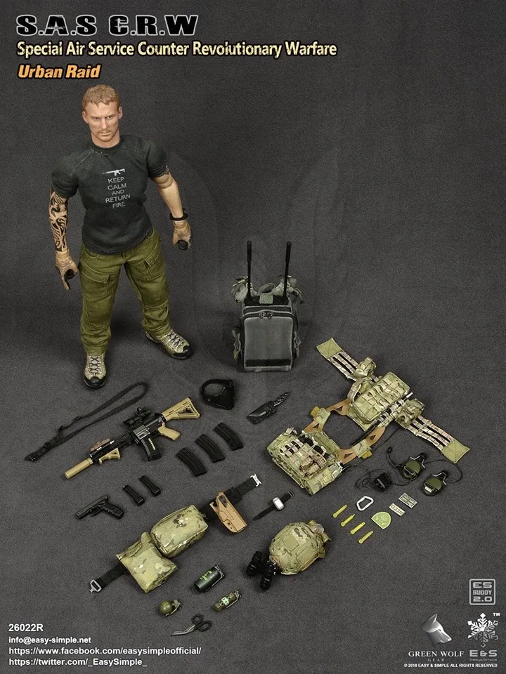Vest /& Pouch Set for ES 26022R Green Wolf UK S.A.S C.R.W Urban Raid 1//6 Scale