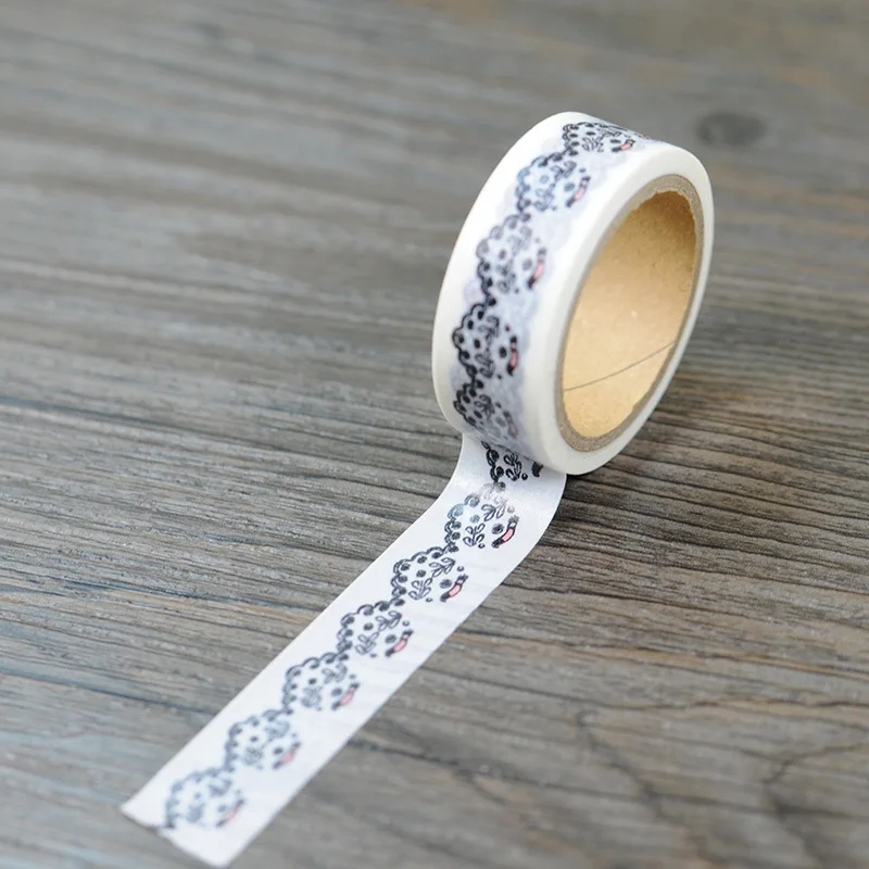 2017 New 1x Floral Tape Black White Lace Flower Japanese Washi Tape Adesivo Papaleria Paper