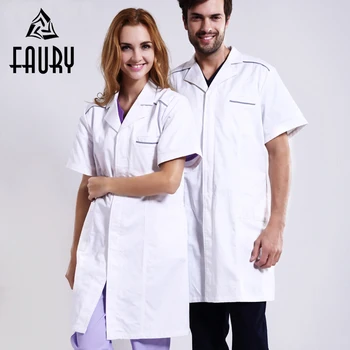 

White Men Women Short Sleeve Hospital Medical Lab Coats Chemistry Pharmacy Nurse Doctor Surgical Uniform Beauty Salon Work Wear