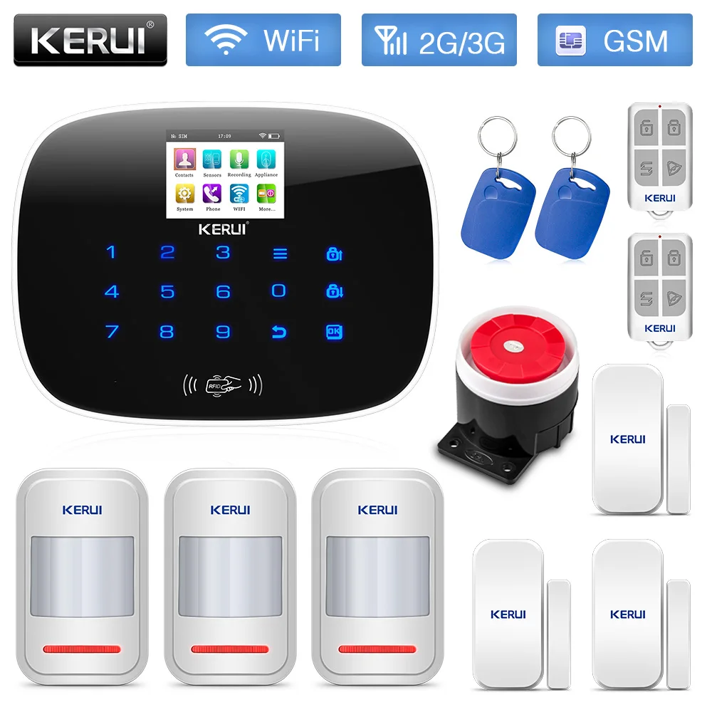 KERUI W193 Беспроводная охранная 3g GSM 2,4G wifi PSTN сигнализация для домашней безопасности 2,4 дюймов TFT цветной экран Английский Русский Голос - Цвет: Black WiFI Alarm