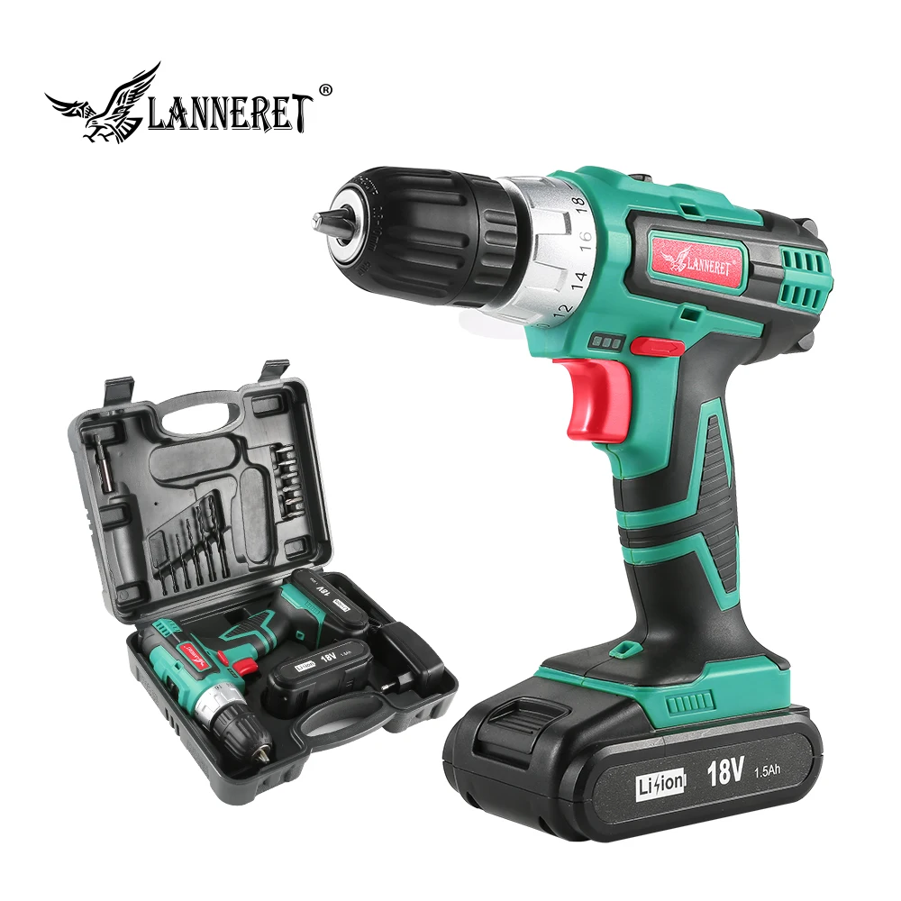 LANNERET 18V DC литий ионный Батарея 3/8 дюймов 2 Скорость электрическая дрель мини