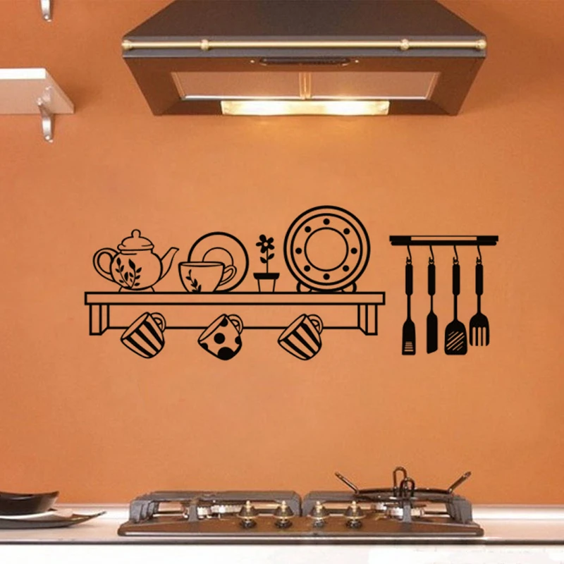 Kitchen shelves Restaurant Kitchen Wall Stickers Home Decor PVC