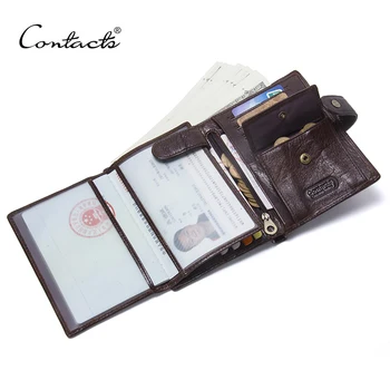 

CONTACT'S Leather Wallet Luxury Male Genuine Leather Wallets Men Hasp Purse With Passcard Pocket and Card Holder High Quality
