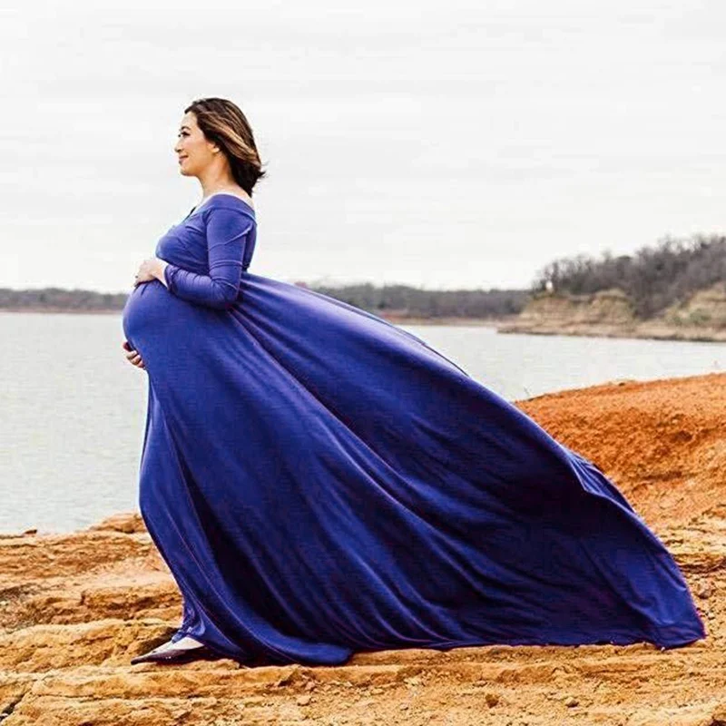 2019 Длинные платья для беременных фотосъемка макси с длинным рукавом для будущих мам, хлопковое платье для беременных реквизит для