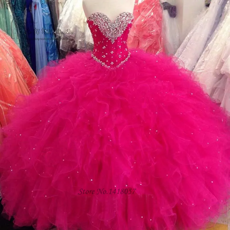 Red Puffy Ball Gown Quinceanera Dresses Cheap Quinceanera Gowns Ruffle Beaded Floor Length Sweet 16 Dresses Vestido 15 anos
