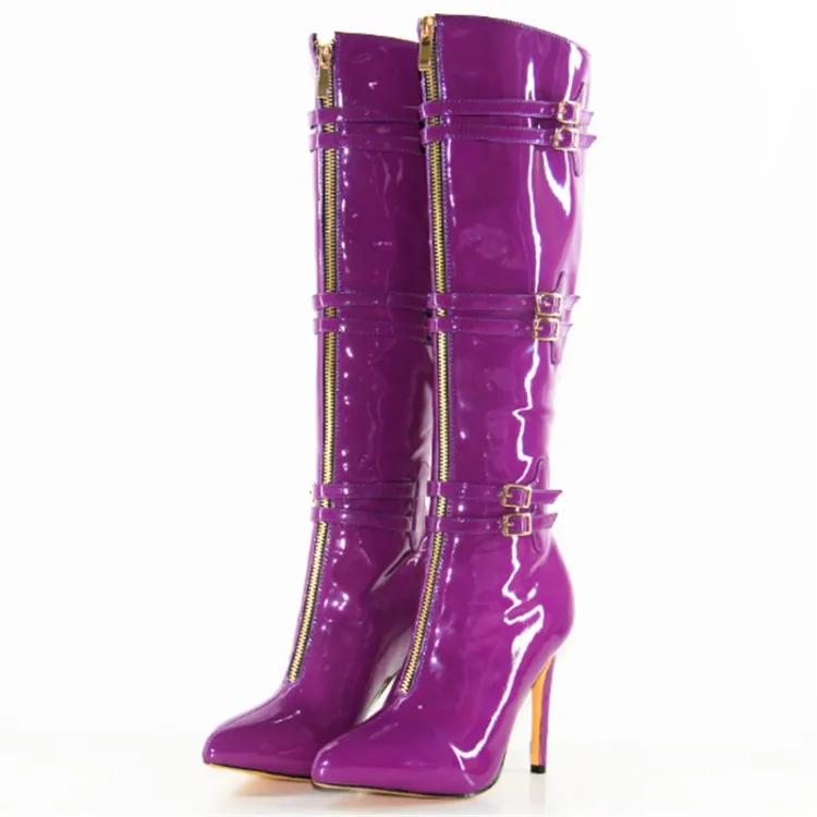GOOFLORON/Новинка; обувь; женские ботинки; женские фиолетовые сапоги до середины икры; пикантные сапоги на высоком каблуке 11 см; Цвет по индивидуальному заказу - Цвет: Фиолетовый