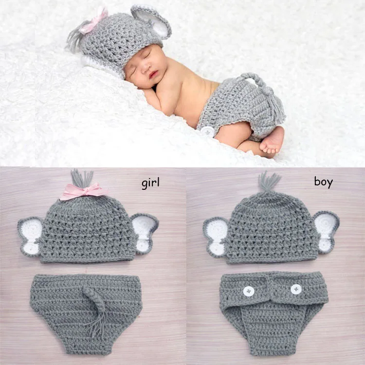 Crochet Baby Elephant Costume Knitted Baby Hat and Diaper ...