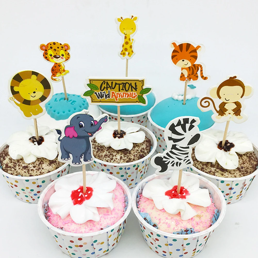 

24PCS Animal Cupcake Toppers Birthday Kids Baby Shower Cake Top Flag Cake Toppers Children Favor For Birthday Party Decoration