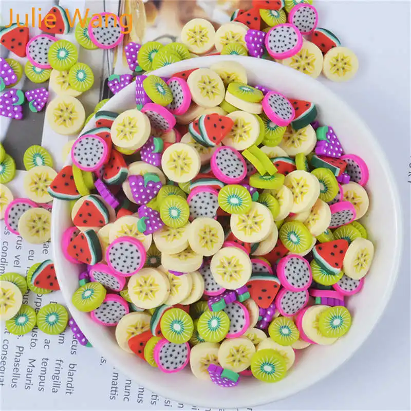 

Julie Wang 40PCS Resin Artificial Fruit Slice Charms Slime Fimo Clay Banana Grapes Orange Jewelry Making Accessory Table Props