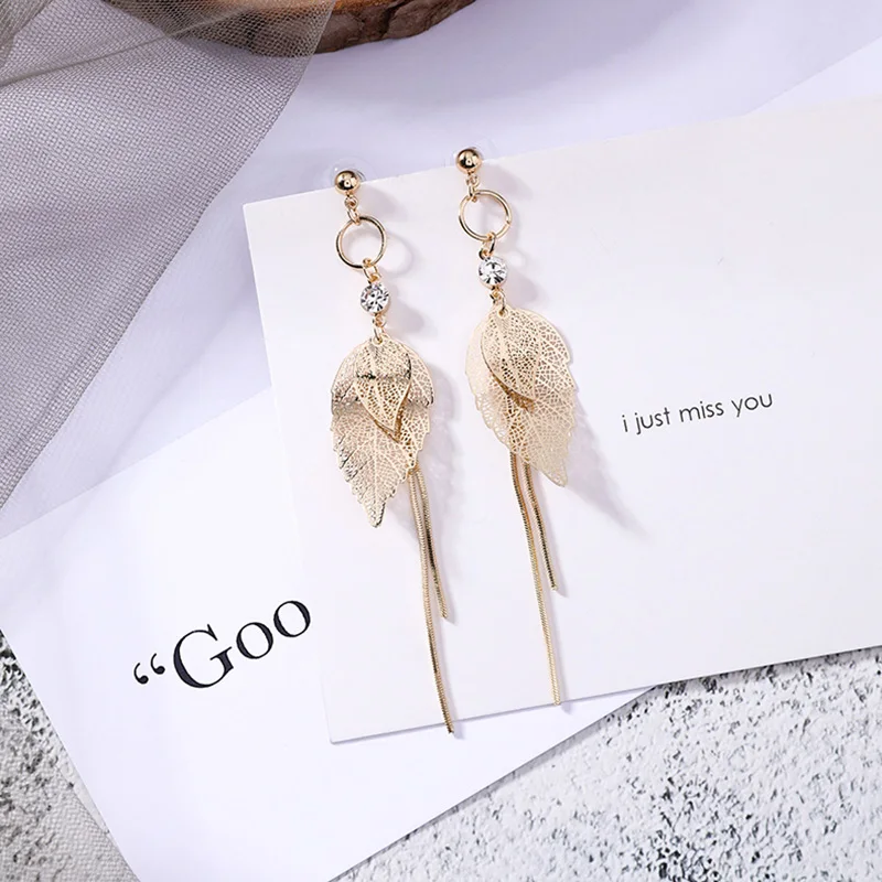 2019 Korean Earrings Trendy Ginkgo Earrings Long design Jewelry Gold Color leaf boucles d oreille Pendientes For Girls Gift (5)