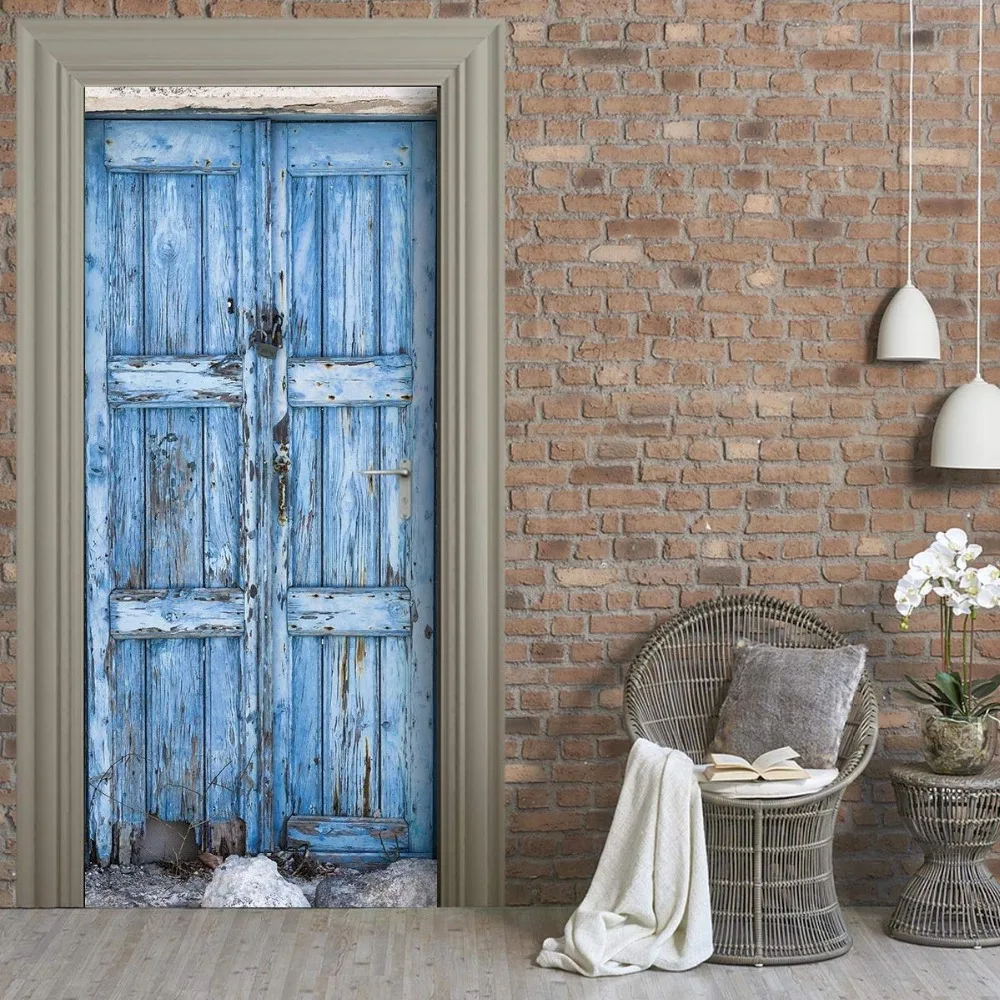 

3D Door Mural Anicent Blue Gate Door Sticker Wallpaper Wall Print Decal Wall Deco Wall Mural Photo self adhesive door wrap