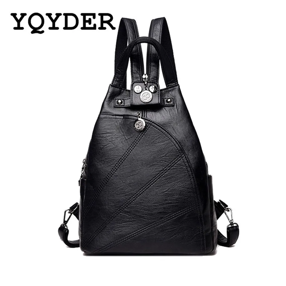 Women Multifunction Backpacks Black Soft Leather School Bags Female Zipper Shoulder Travel Bag Mochila Girls-Teenagers Back Pack Women Multifunction Backpacks Black Soft Leather School Bags Female Zipper Shoulder Travel Bag Mochila Girls-Teenagers Back Pack