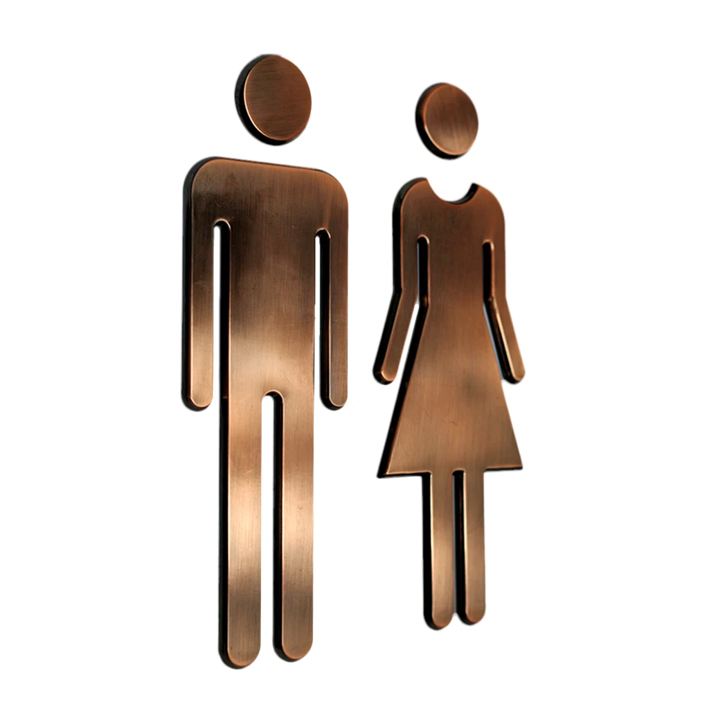 2pcs Self Adhesive Toilet Signs Man Women Restroom Washroom Signage Decals - Bronze | Дом и сад