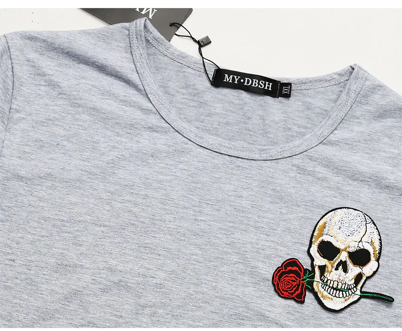 Harajuku стиль Мужская футболка с круглым вырезом Swag панк Рок Мужская s Вышивка Блузка с заплатками череп Футболка Будда удобные футболки уличная
