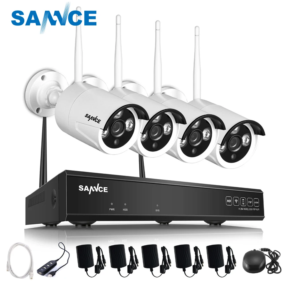 

SANNCE 4CH 720P WIFI CCTV System HDMI NVR 4PCS 1.0 MP IR Outdoor P2P Wireless IP Camera Security System Surveillance Kit