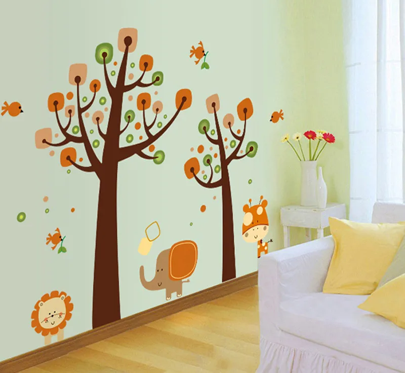 Jungle Animals Wall Decals Removable Wall Stickers Home Decor Cartoon