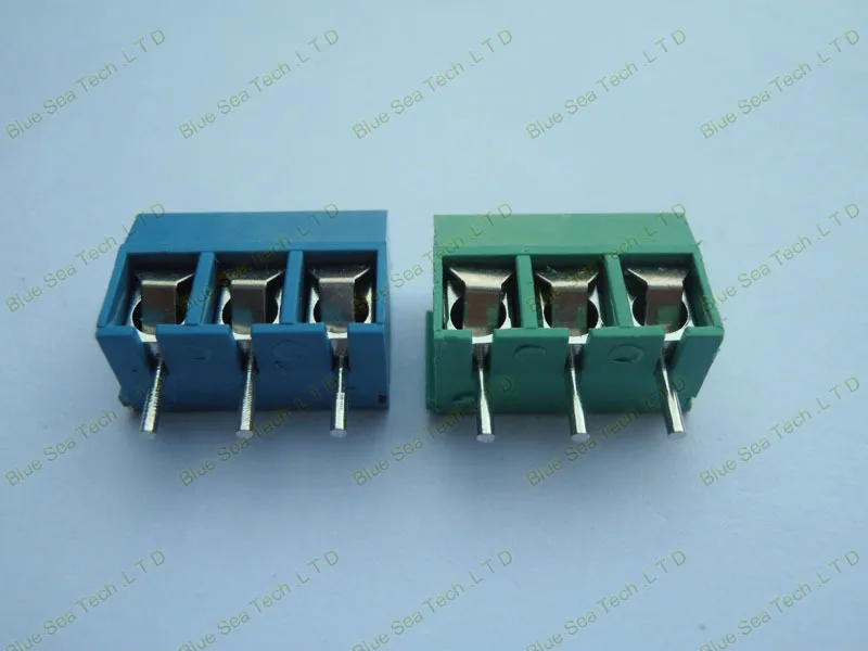 100 шт. KF301-3P 5,0 мм 3Pin PCB винт Клеммная колодка Разъем, 300 В/16А(22-14 AWG провода), зеленый+ синий