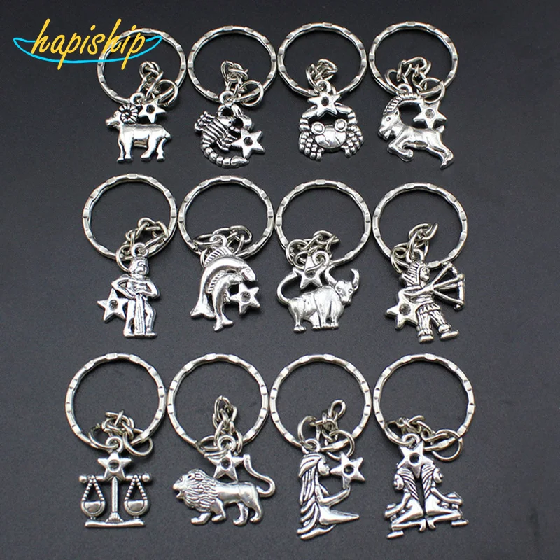 

Hapiship Women/Men's Fashion Handmade Vintage Silver 12 Constellation Key Chains Key Rings Alloy Charms Gifts YSDY30 Wholesale