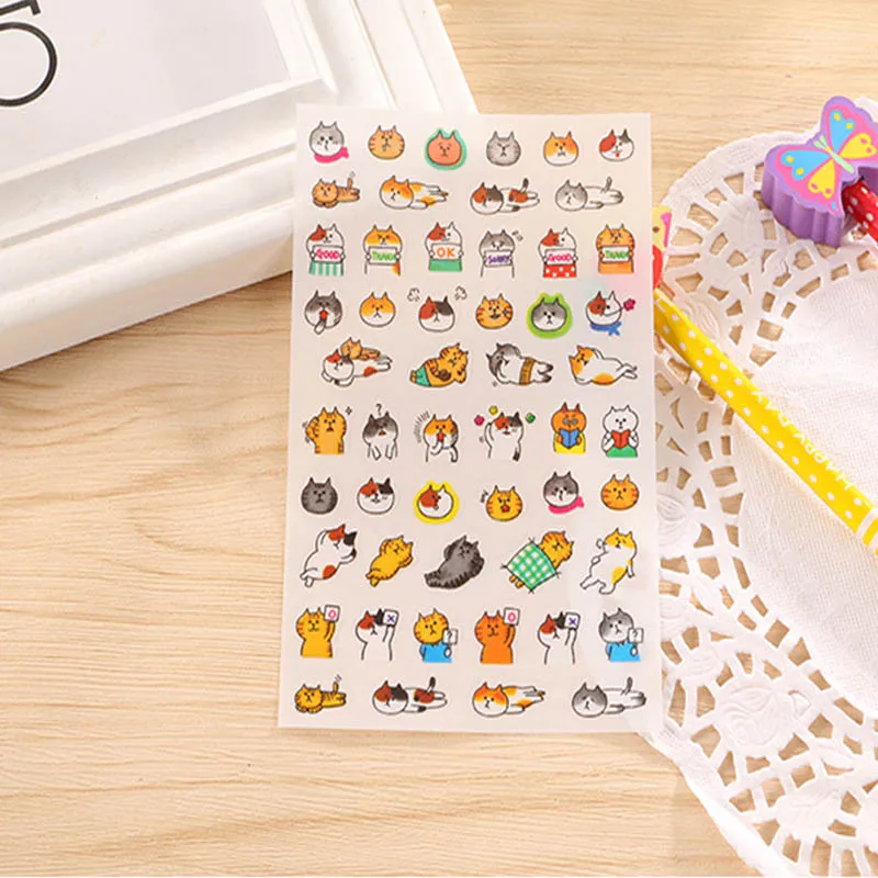 

6 Sheets Transparent Pvc Decal Cute Cartoon Cat Stickers Scrapbooking Diary Notebook Laptop Sticker Toys For Children