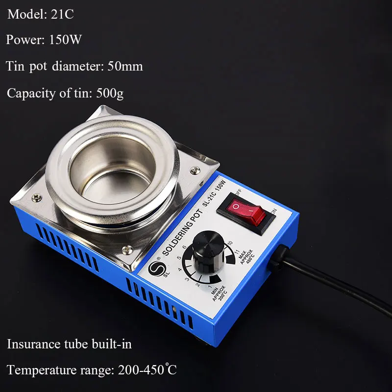 Свинцовая Регулируемая температура плавильной оловянной печи небольшой 100-300 Вт титановый сплав скамья паяльник dip паяльная машина - Цвет: 21C