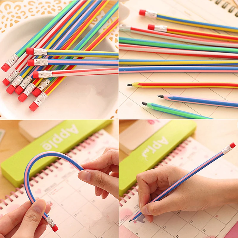 

3pcs Colorful Magic Bendy Flexible Soft Pencil With Eraser Gift Kids Writing