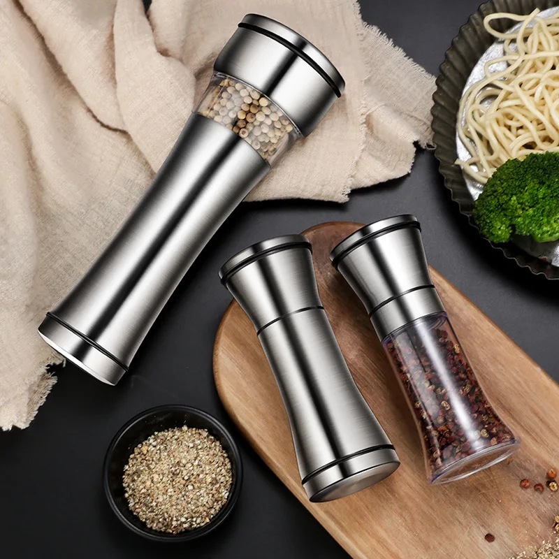 

New 304 Stainless Steel Pepper Mill Manual Glass Grinding Black Pepper Grinder Flower Salt Coffee Season Bottle Cooking Tools