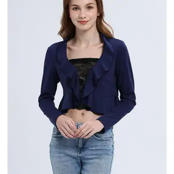 

Women Jackets Women's Short Coat Wavy Collar Women's Crop Top New Arrival 2020 Spring Slim Crop Jacket Women Office Clothes