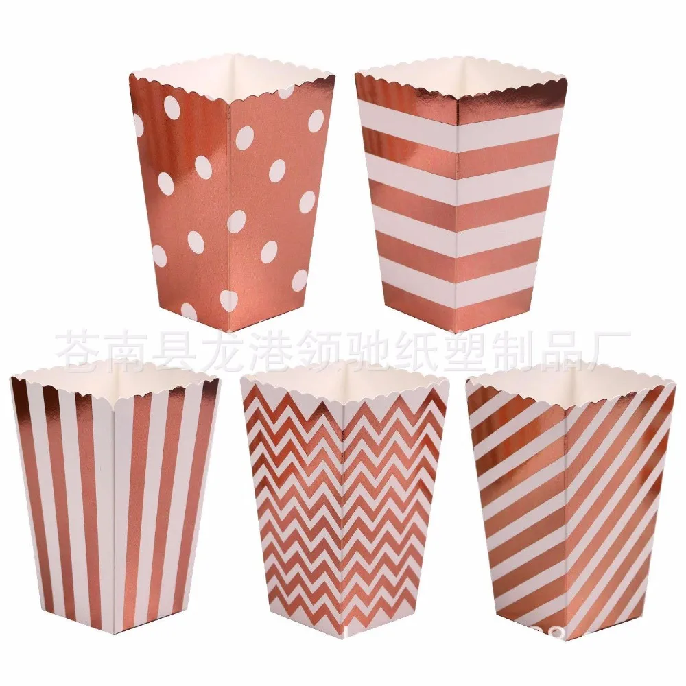 

24 X Rose Gold Stripe Popcorn Box Birthday Wedding Party Deco Supply Stripe Popcorn Cup