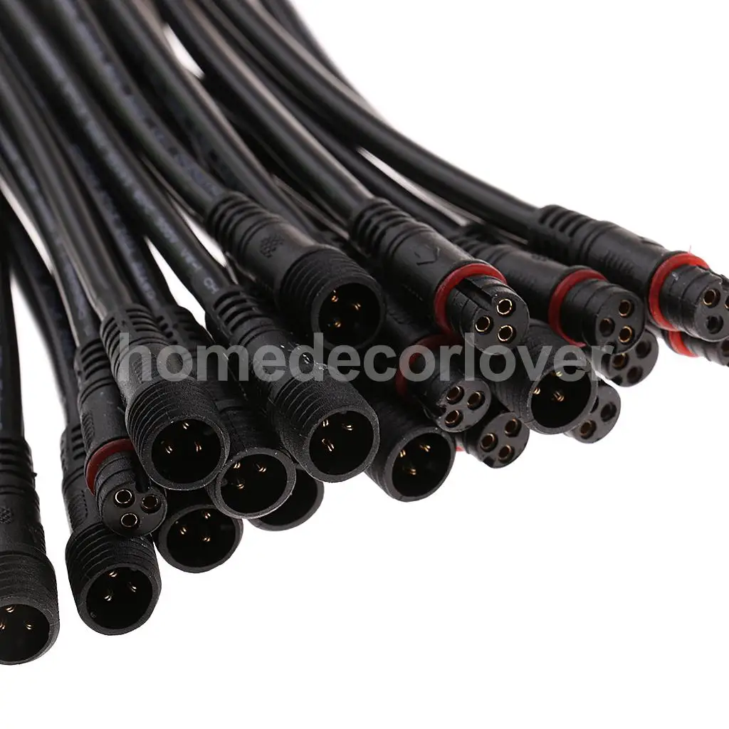 10 Pairs Black Waterproof IP65 22AWG 3 Pin Male+Female Plug Connectors Wires LED Cables with Joints 20 x 0.8cm