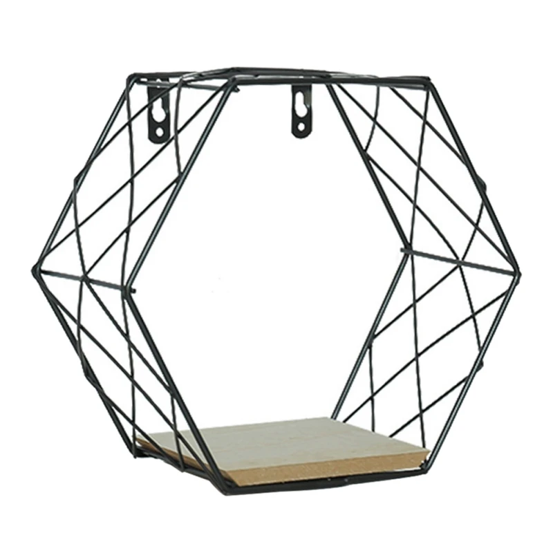 Скандинавская железная шестиугольная настенная полка с сеткой, комбинированная настенная подвесная Геометрическая фигурка, художественное украшение для гостиной, спальни