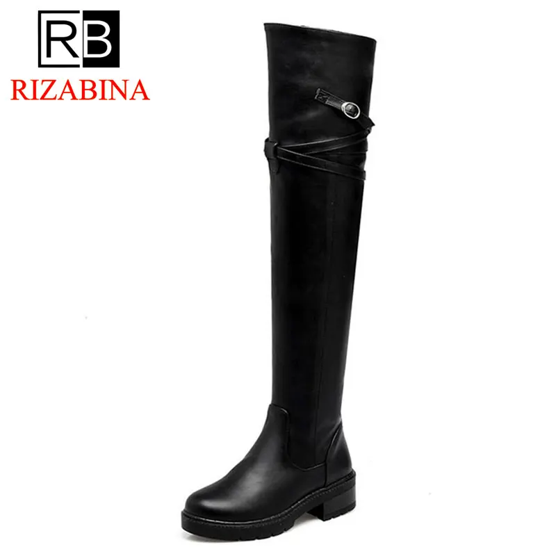 

RizaBina Size 33-43 Women Winter Boots With Thick Fur Shoes Metal Over Knee Boots Cold Winter Boots Long Botas Women Footwears