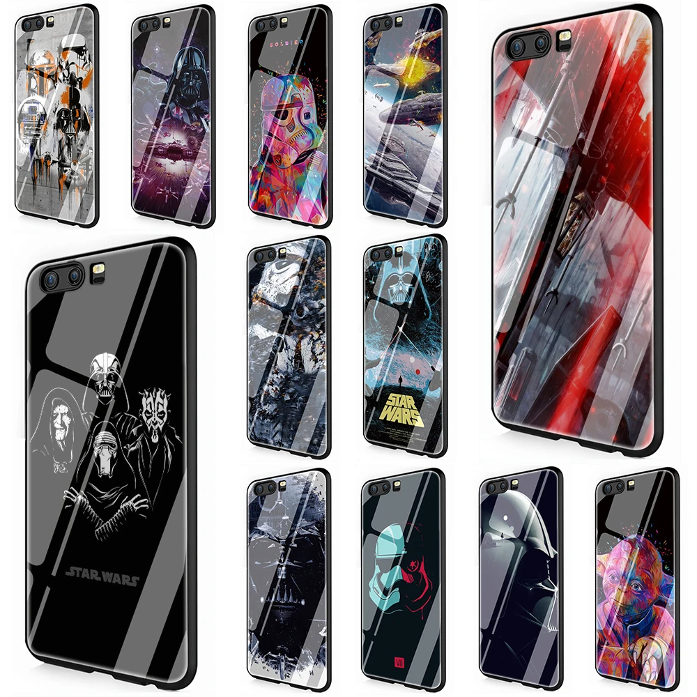 

Star Wars Darth Vader Yoda Tempered Glass TPU Black Cover Case for Huawei P10 P20 P30 Mate 20 Honor 9 10 Lite Pro 7A 8X P Smart