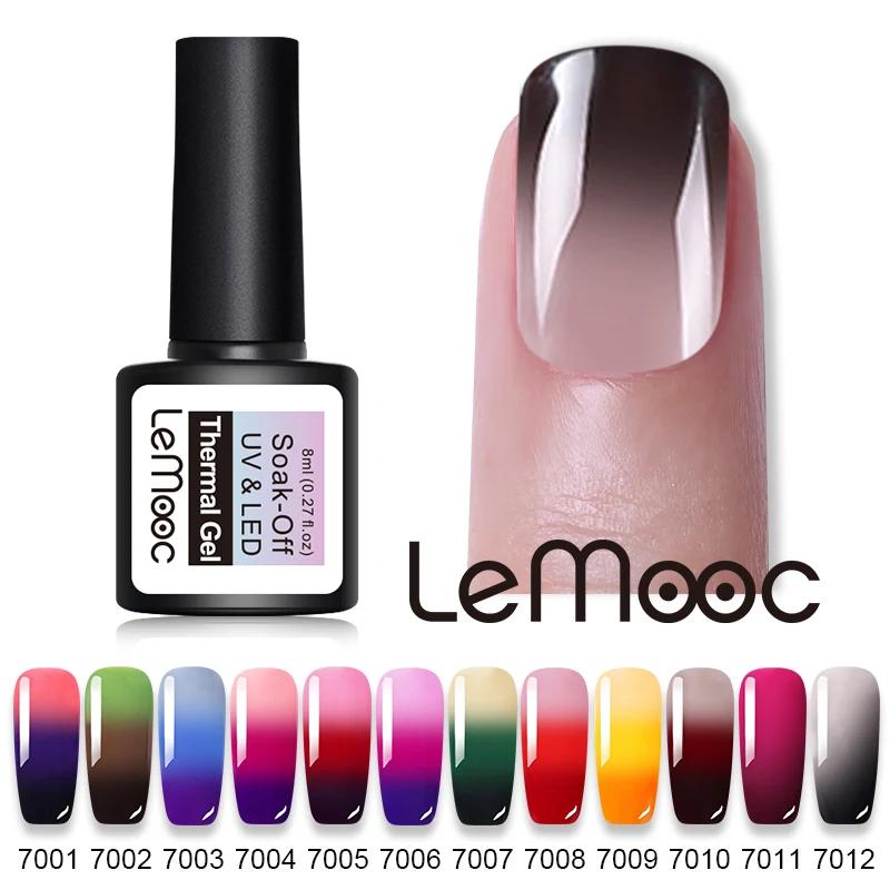 

LEMOOC 8ML UV Gel Nail Polish 3 in 1 Thermal Nail Gel Polish Soak Off Semi Permanent Temperature Color Changing Gel Varnish