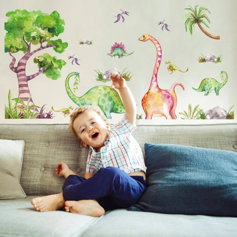 Мультяшные дружественные динозавры наклейки на стену для детской комнаты ПВХ виниловые акварельные животные искусство домашний декор детские подарки Stikers Muraux
