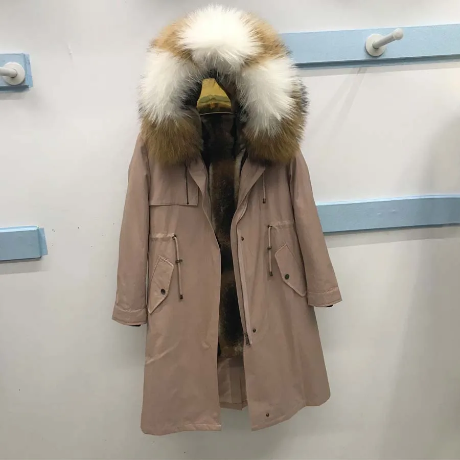 

Waterproof Parka Winter Jacket Women Real rabbit Fur With pattern Imitation mink Liner Coat Big Natural Raccoon Fur Hood Thick