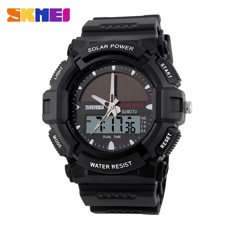 

SKMEI 1050 Brand Solar Power Outdoor Sports Watches 2 Time Zone Digital Quartz Watch 50m Waterproof LED Dive Men Wristwatches