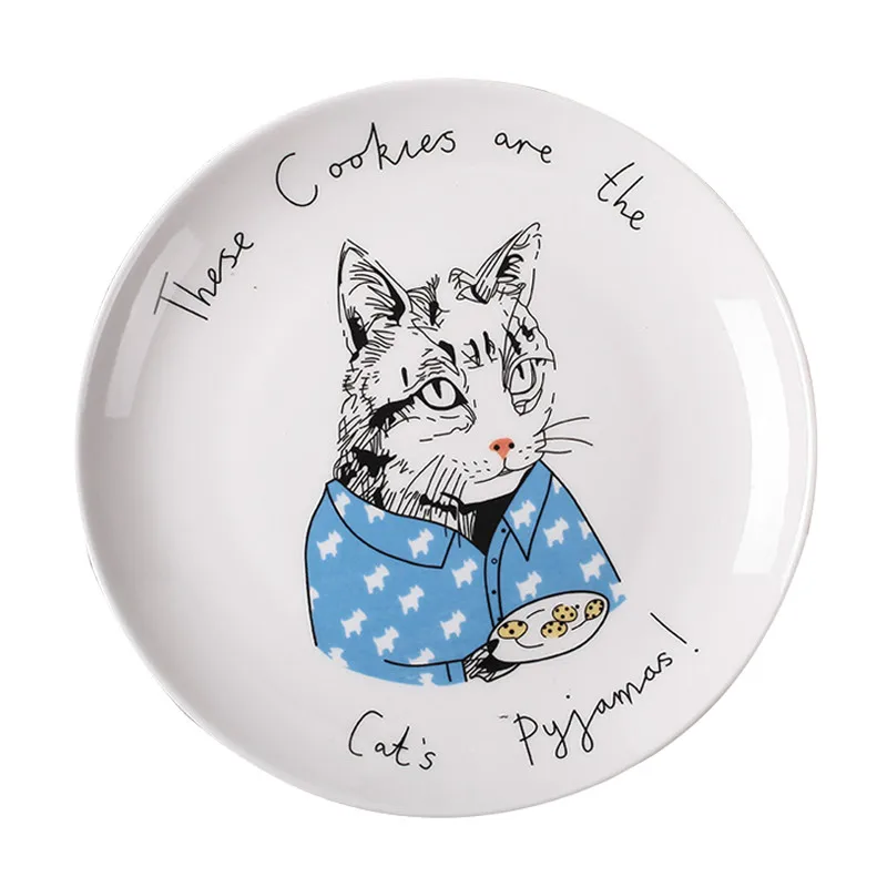 

European Style 8*inch Dia Bone China Ceramic Flat Plates Cartoon Pattern Porcelain Tableware Dinner Plate