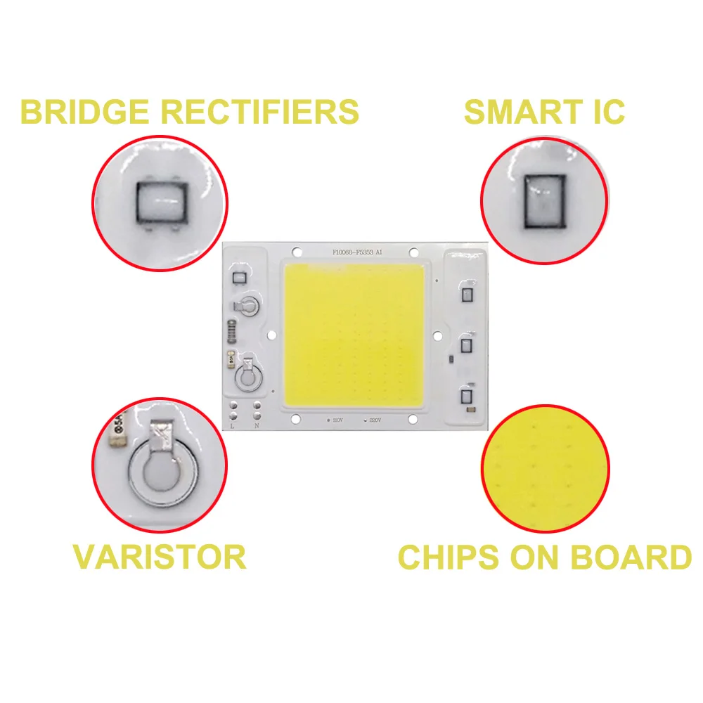 10 шт./лот светодиодный чип COB лампа 30 Вт 40 Вт 50 Вт 220 в 110 В IP65 умный IC свет бусины подходят для DIY прожектор белый теплый белый