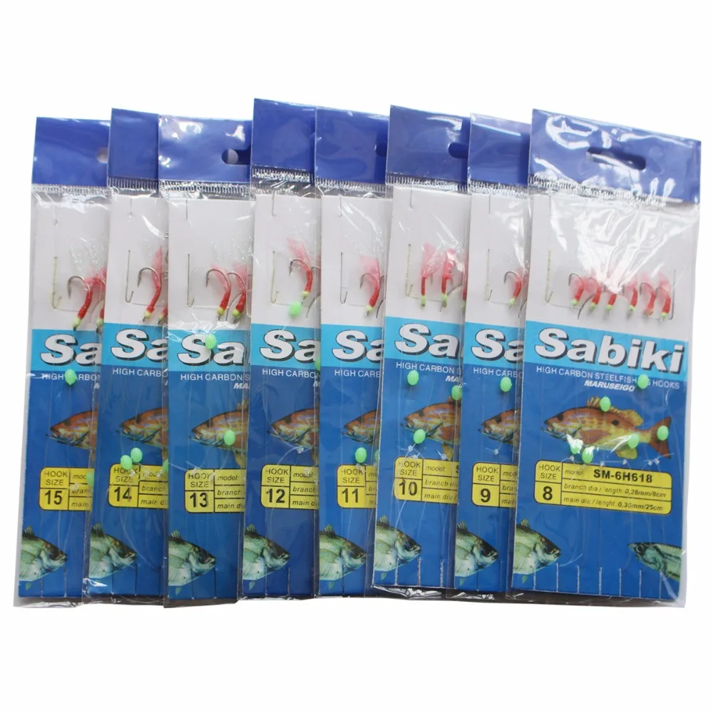 

120pcs Sabiki Fishing Wobbler Bait Rigs & Luminous Bean Fishing Hooks Ocean Fly Saltwater Glow-in-Dark Sabiki Rigs