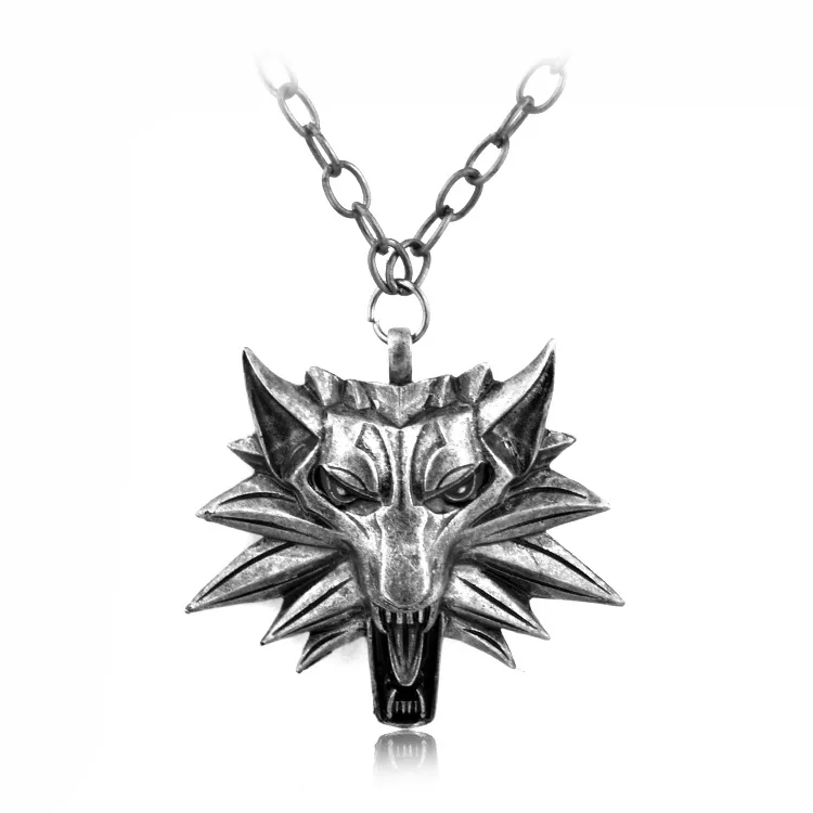 Fashion Punk Wizard Witcher 3 Wolf Head Pendant Necklace For Men Jewelry Red Halloween Gift Fashion Punk Wizard Witcher 3 Wolf Head Pendant Necklace For Men Jewelry Red Halloween Gift