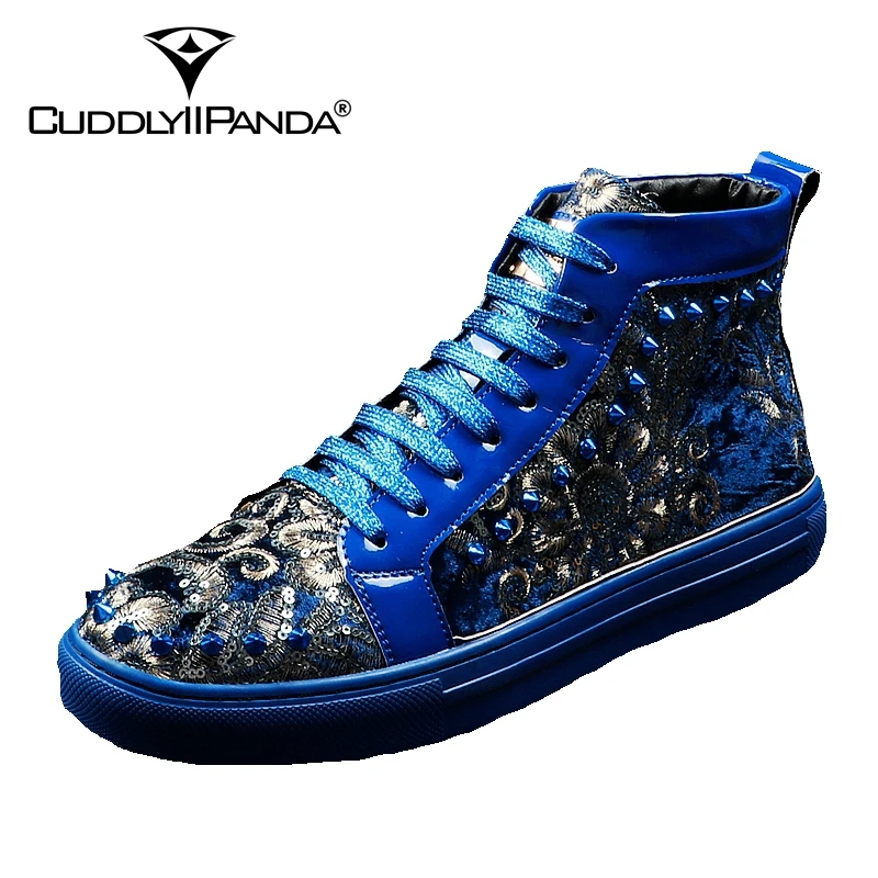 Haute En Hommes Bleu Courtes Hip Sneakers bleu Rivets Qualité Printemps Hop Peluche Panda Punk Noir Bottes Chaussures Nouvelle Arrivée Mode Automne Nvwm8n0