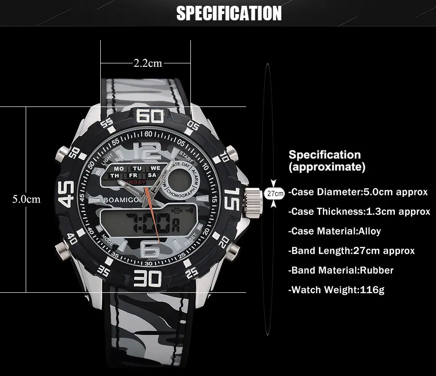 BOAMIGO Brand Men Watches Multiple Time Zone Sport Watch Rubber Band Gray Digital Analog LED Wristwatch Waterproof Reloj Hombre (22)