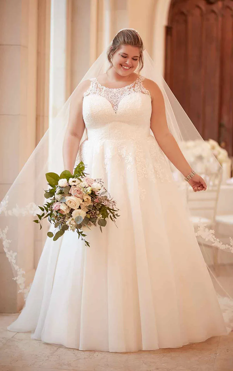 

Eightale Vestido de noiva Plus Size Wedding Dress 2019 Scoop Appliques Tulle White Wedding Gowns Boho Lace Bride Dress