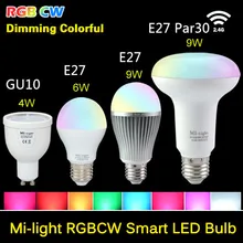 Mi Light Dimmable 110 V/220 V CW/WW/RGBW/RGBWW E27 E14 GU10 4 Вт 5 Вт 6 Вт 8 Вт 9 Вт умный светодиодный светодиодные лампы освещения