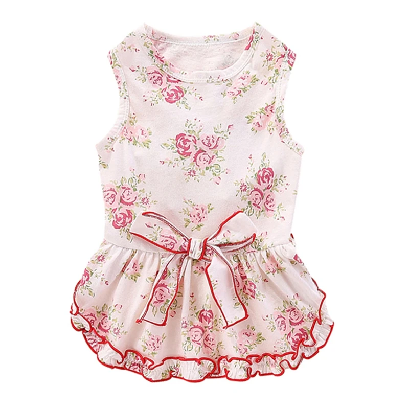 

Pet Summer Cute Ruffled Skirt Sleeveless Vest Dress Dog Girls Small Floral Skirt With Bowknot Coat Pet Supplies