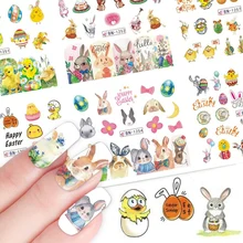 12 шт. мультяшный слайдер для ногтей водная наклейка милый кролик утка пасхальное яйцо водяной знак Маникюр-наклейки для ногтей украшения JIBN1249-1260