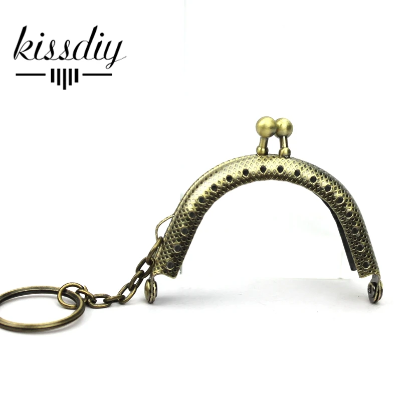 

KISSDIY 20pcs/lot 6.5cm Antique bronze Metal Purse Frame with key ring DIY Mini KISS clasp Handle for Bag hardware aeccessory