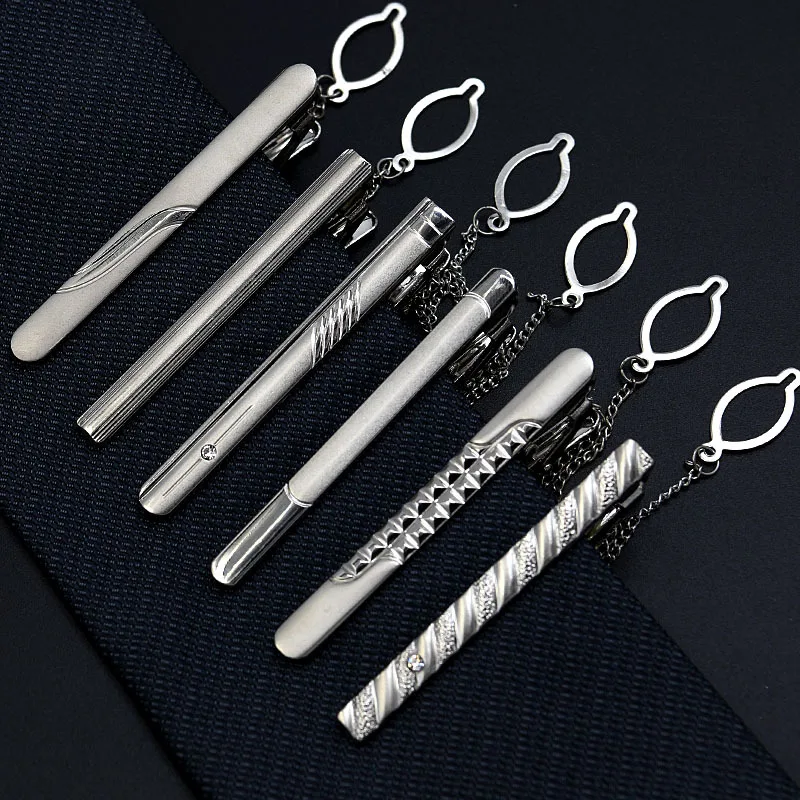 

CityHitomi Fashion Style Tie Clips for Men Metal Silver Tone Simple Bar Clasp Practical Necktie Clasp Wholesale VIP Link C055